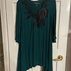 Roamans emerald green leather and lace detailed tunic